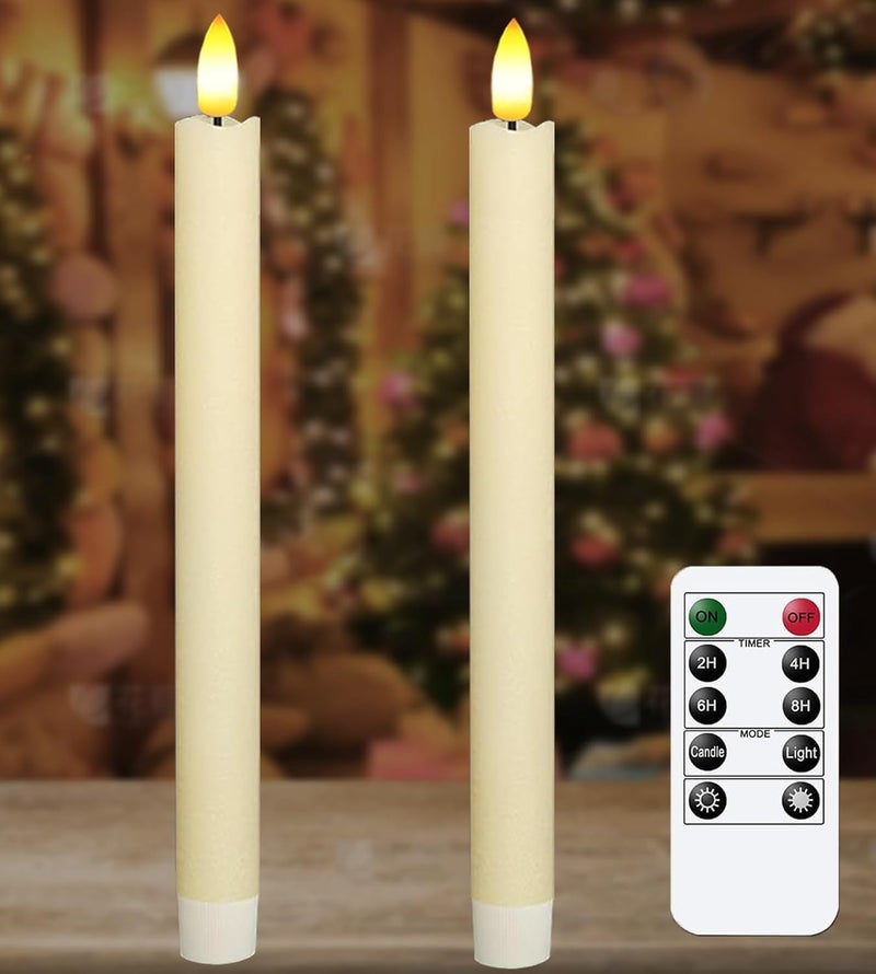 KSWING 2 PCS Upgraded Real Wax LED Flameless Taper Candles with Remote, White Candlesticks Battery Operated Flickering - 9.6” Long Realistic Fake Candle Sticks for Home/Wedding/Fireplace Xmas Decor - Image 1
